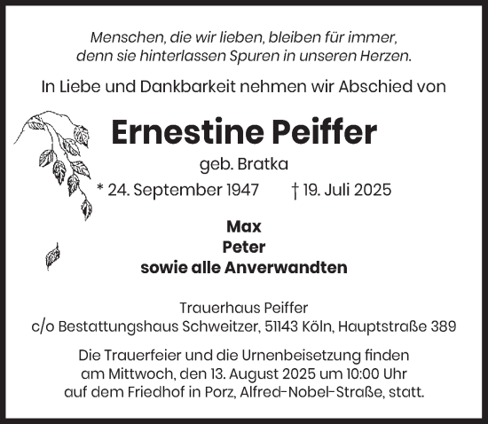 Anzeige von Ernestine Peiffer von  EXPRESS - Die Woche 