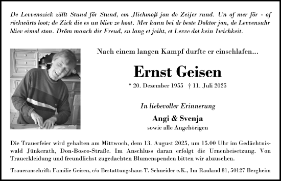 Anzeige von Ernst Geisen von  Werbepost 
