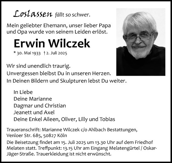 Anzeige von Erwin Wilczek von Kölner Stadt-Anzeiger / Kölnische Rundschau / Express