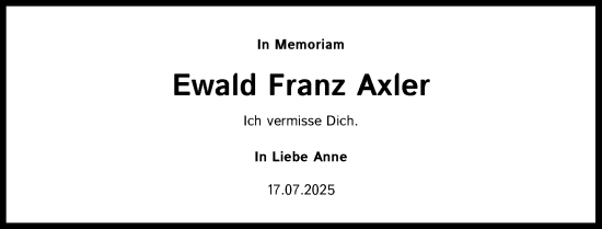 Anzeige von Ewald Franz Axler von Kölner Stadt-Anzeiger / Kölnische Rundschau / Express