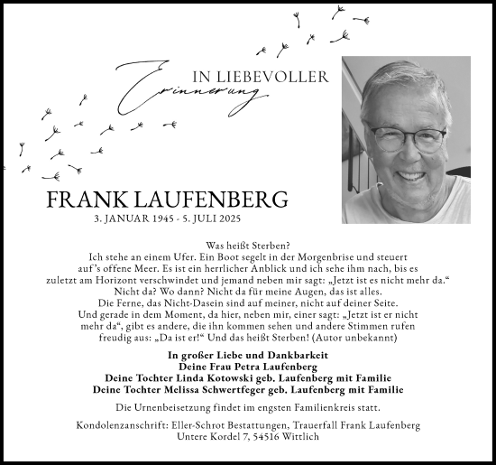 Anzeige von Frank Laufenberg von Kölner Stadt-Anzeiger / Kölnische Rundschau / Express