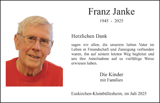 Anzeige von Franz Janke von  Blickpunkt Euskirchen 