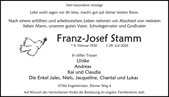 Anzeige von Franz-Josef Stamm von  Anzeigen Echo 