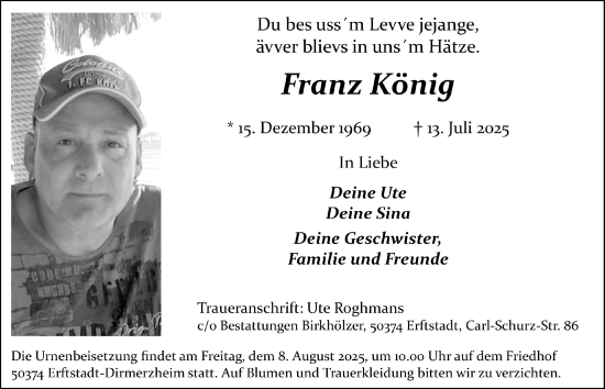 Anzeige von Franz König von  Werbepost 