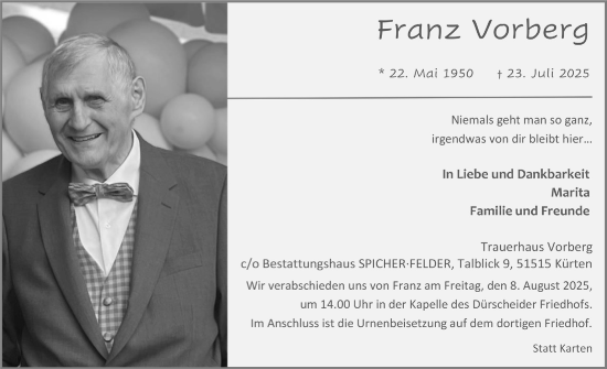 Anzeige von Franz Vorberg von  Bergisches Handelsblatt 