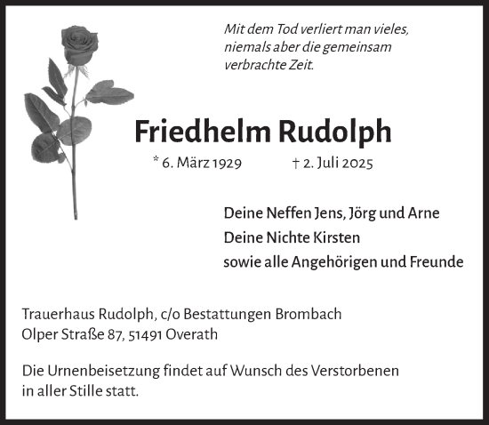 Anzeige von Friedhelm Rudolph von  Bergisches Handelsblatt 