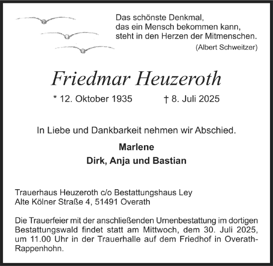 Anzeige von Friedmar Heuzeroth von  Bergisches Handelsblatt 