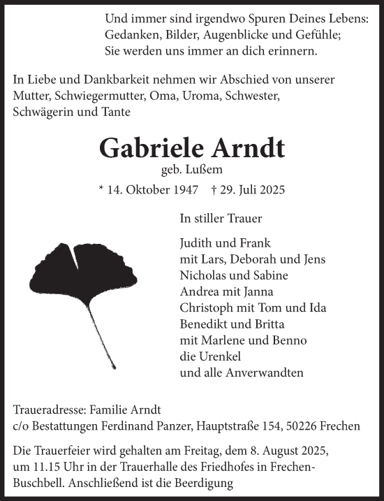 Anzeige von Gabriele Arndt von  Wochenende 