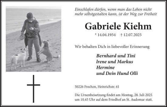 Anzeige von Gabriele Kiehm von  Wochenende 