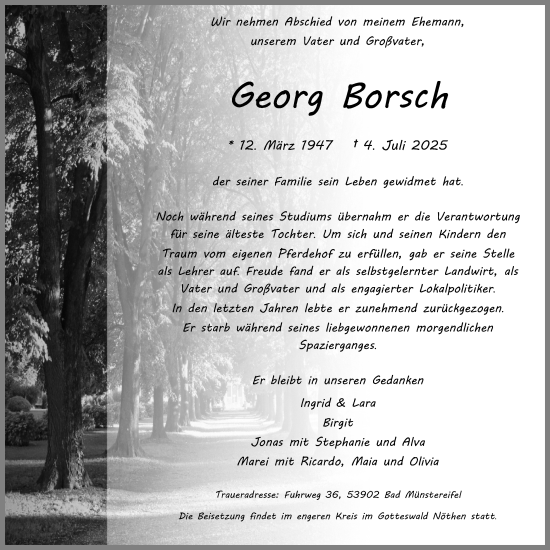 Anzeige von Georg Borsch von Kölner Stadt-Anzeiger / Kölnische Rundschau / Express