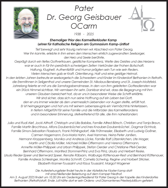 Anzeige von Georg Geisbauer von Kölner Stadt-Anzeiger / Kölnische Rundschau / Express