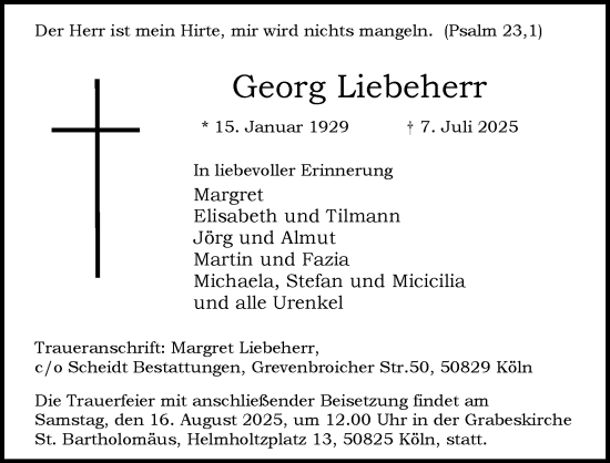 Anzeige von Georg Liebeherr von Kölner Stadt-Anzeiger / Kölnische Rundschau / Express