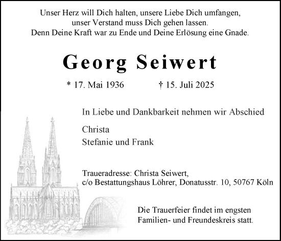 Anzeige von Georg Seiwert von Kölner Stadt-Anzeiger / Kölnische Rundschau / Express