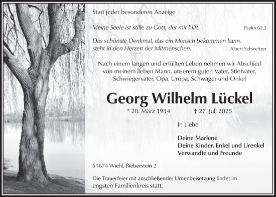 Anzeige von Georg Wilhelm Lückel von  Anzeigen Echo 
