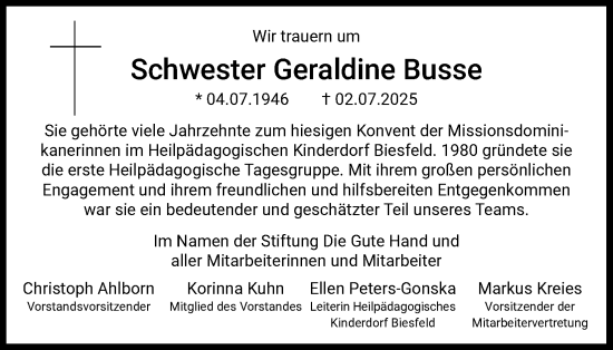 Anzeige von Geraldine Busse von Kölner Stadt-Anzeiger / Kölnische Rundschau / Express