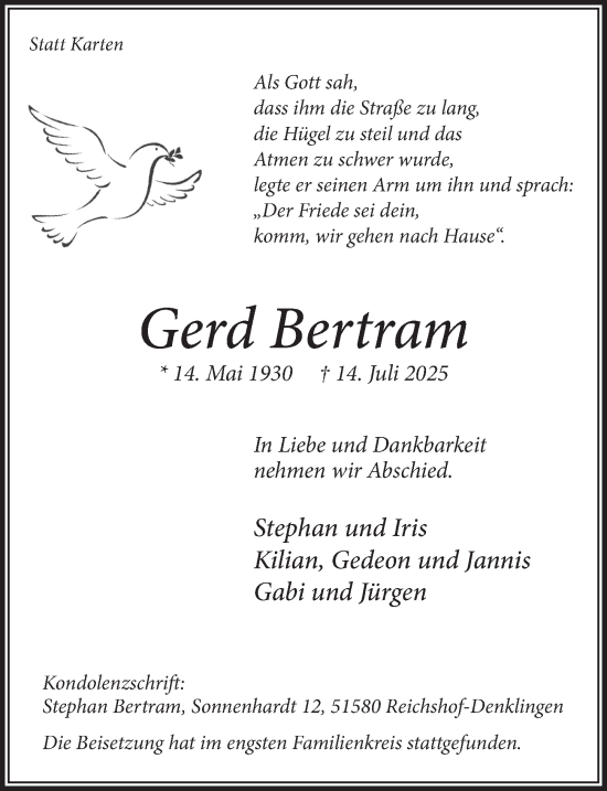 Anzeige von Gerd Bertram von  Lokalanzeiger 