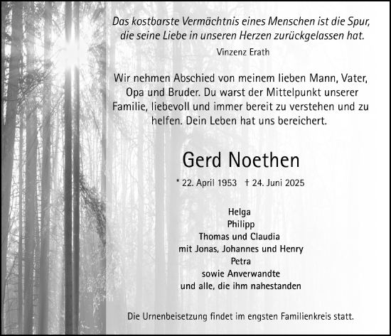 Anzeige von Gerd Noethen von  Anzeigen Echo 