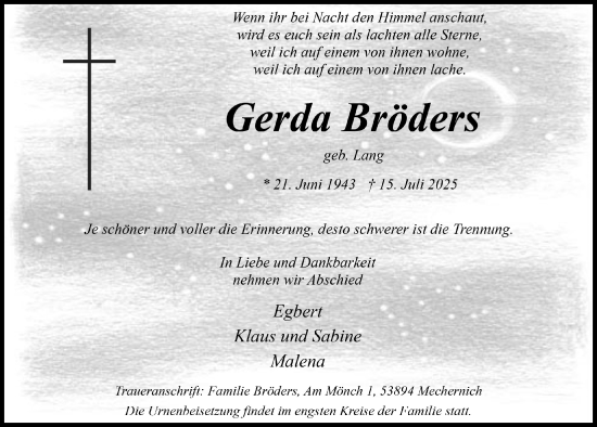 Anzeige von Gerda Bröders von  Blickpunkt Euskirchen 