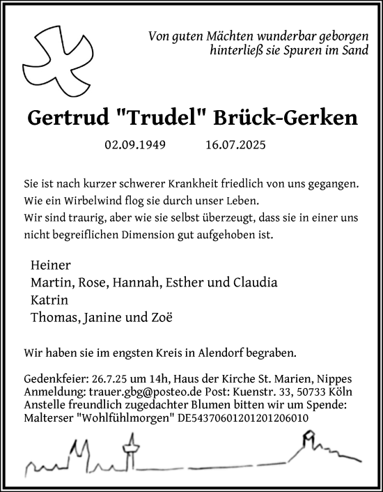 Anzeige von Gertrud Brück-Gerken von Kölner Stadt-Anzeiger / Kölnische Rundschau / Express