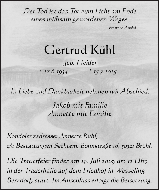 Anzeige von Gertrud Kühl von  Schlossbote/Werbekurier 
