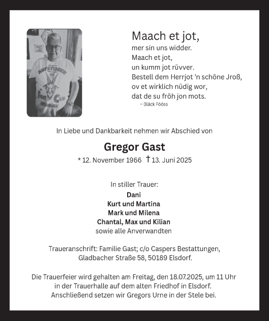 Anzeige von Gregor Gast von  Werbepost 