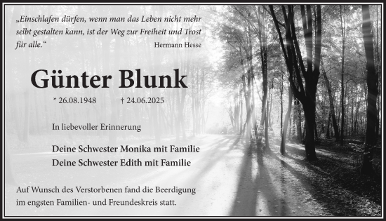 Anzeige von Günter Blunk von  Blickpunkt Euskirchen 