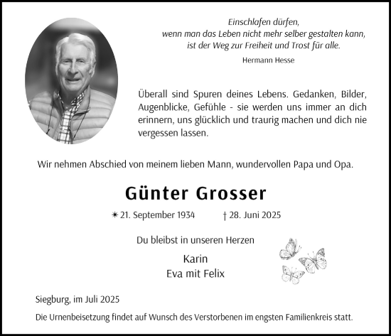 Anzeige von Günter Grosser von  Extra Blatt 