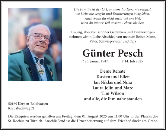 Anzeige von Günter Pesch von  Werbepost 