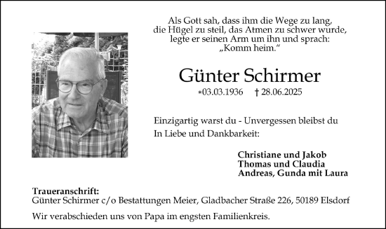 Anzeige von Günter Schirmer von  Werbepost 