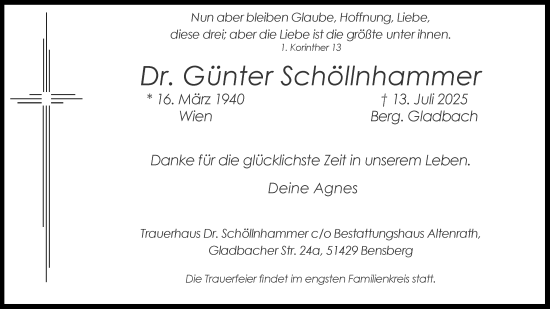 Anzeige von Günter Schöllnhammer von Kölner Stadt-Anzeiger / Kölnische Rundschau / Express
