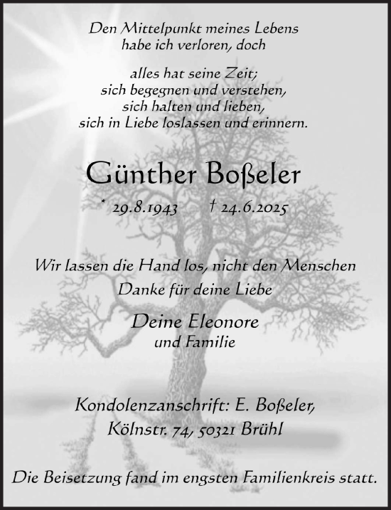 Anzeige von Günther Boßeler von  Schlossbote/Werbekurier 