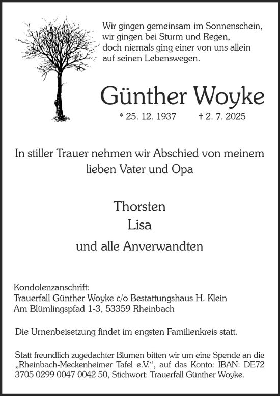 Anzeige von Günther Woyke von  Schaufenster/Blickpunkt 