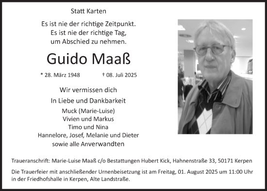Anzeige von Guido Maaß von  Werbepost 