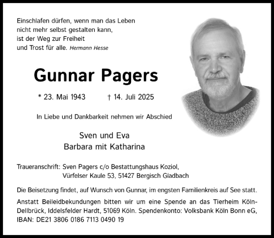 Anzeige von Gunnar Pagers von  EXPRESS - Die Woche 
