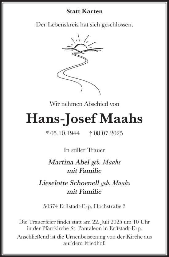 Anzeige von Hans-Josef Maahs von  Werbepost 