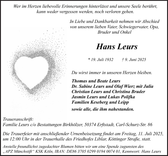 Anzeige von Hans Leurs von  Werbepost 