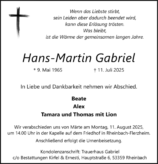 Anzeige von Hans-Martin Gabriel von  Schaufenster/Blickpunkt 