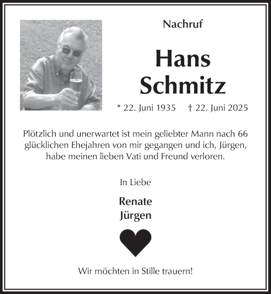Anzeige von Hans Schmitz von  Werbepost 