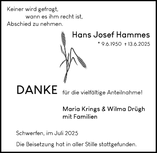 Anzeige von Hans Josef Hammes von  Blickpunkt Euskirchen 