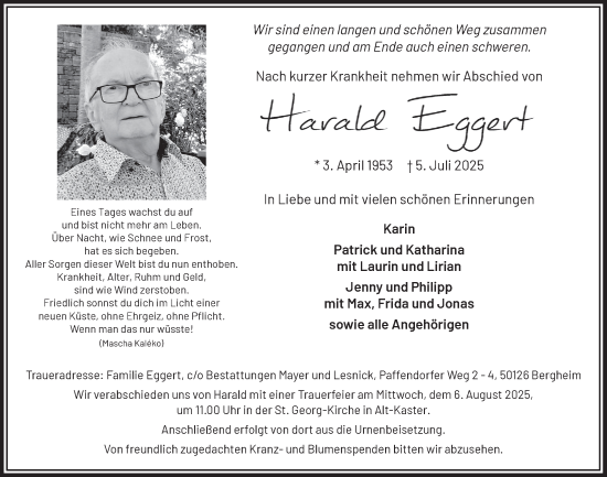 Anzeige von Harald Eggert von  Werbepost 