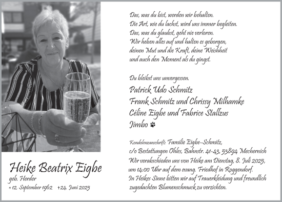 Anzeige von Heike Beatrix Eigbe von  Blickpunkt Euskirchen 