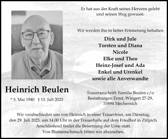 Anzeige von Heinrich Beulen von  Blickpunkt Euskirchen 