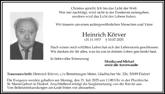 Anzeige von Heinrich Körver von  Werbepost 
