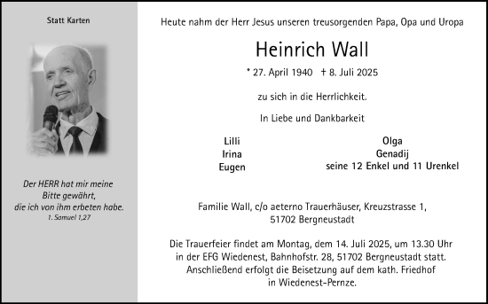 Anzeige von Heinrich Wall von Kölner Stadt-Anzeiger / Kölnische Rundschau / Express