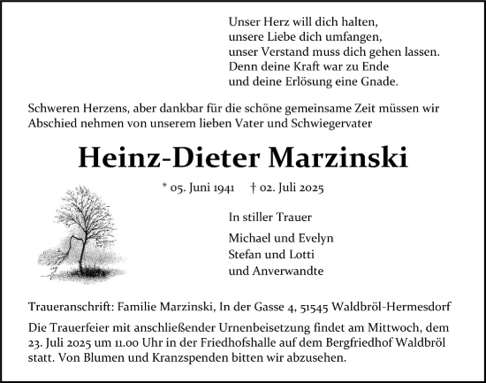 Anzeige von Heinz-Dieter Marzinski von  Anzeigen Echo  Lokalanzeiger 
