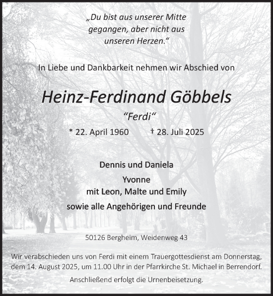 Anzeige von Heinz-Ferdinand Göbbels von  Werbepost 