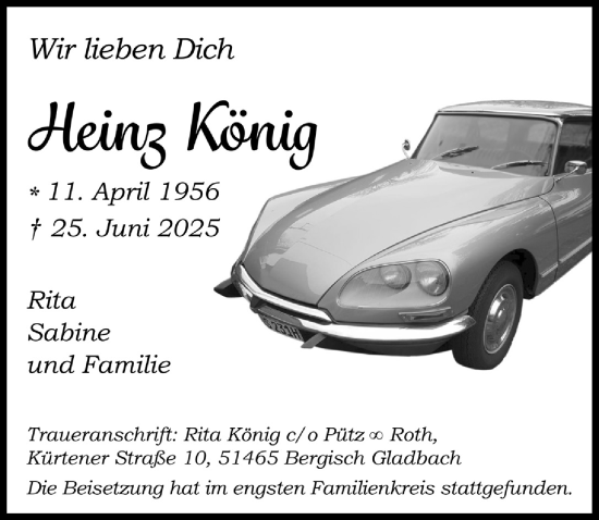 Anzeige von Heinz König von  Bergisches Handelsblatt 