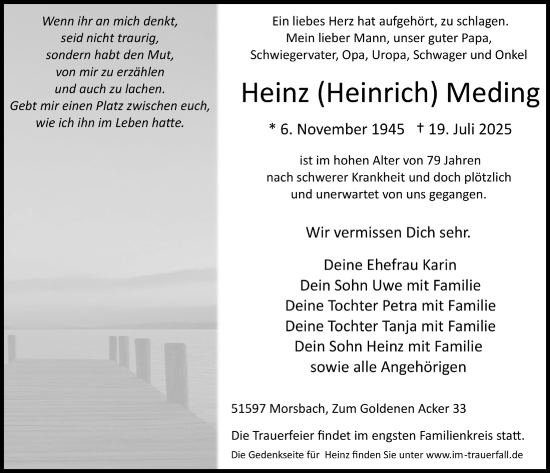 Anzeige von Heinz Meding von  Lokalanzeiger 