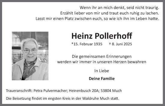 Anzeige von Heinz Pollerhoff von  Anzeigen Echo 