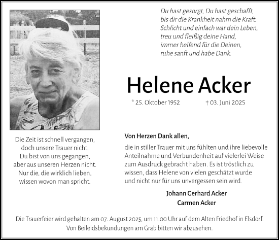 Anzeige von Helene Acker von  Werbepost 